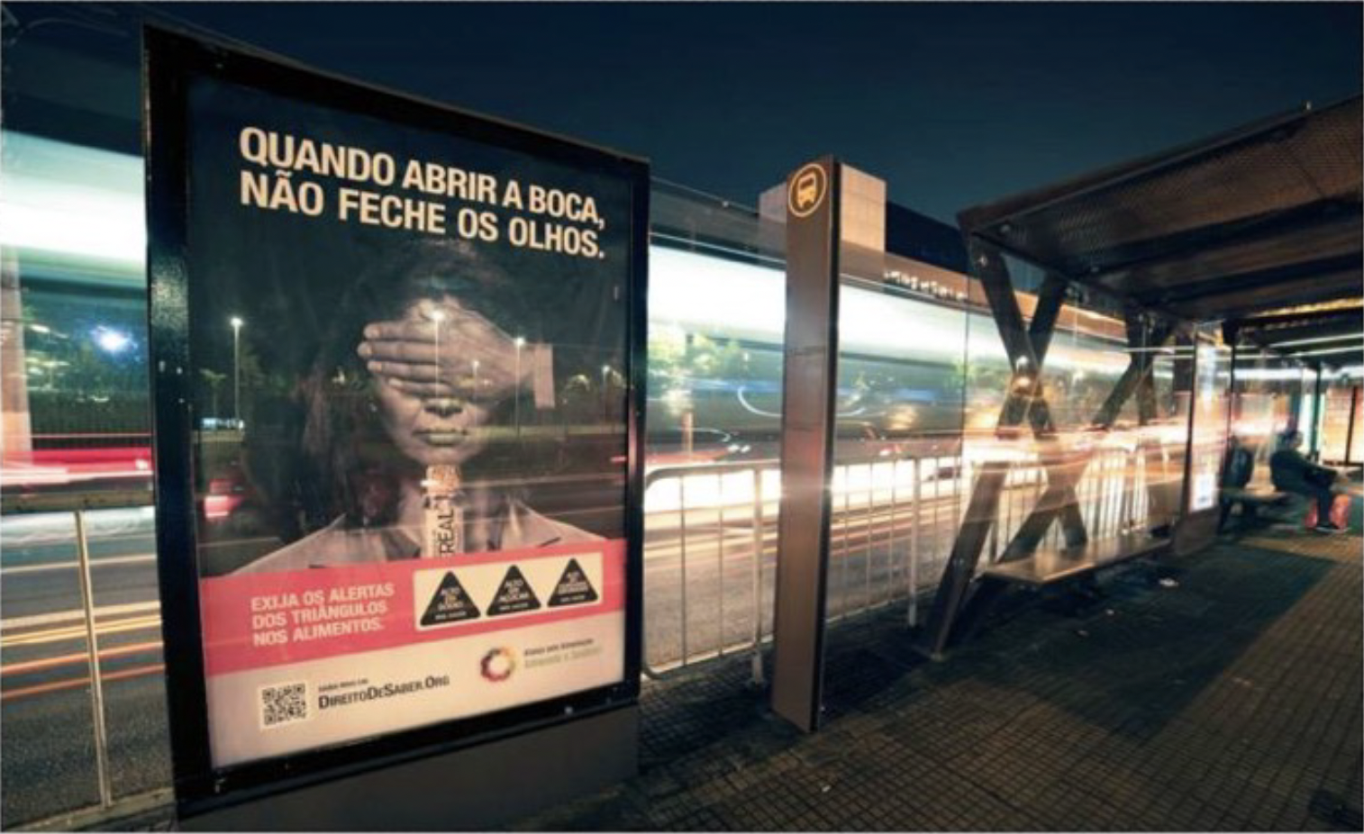 Based on a common saying in Brazil, “open your mouth and close your eyes,” this concept revised the phrase into a warning: “When you open your mouth, don’t close your eyes.”
