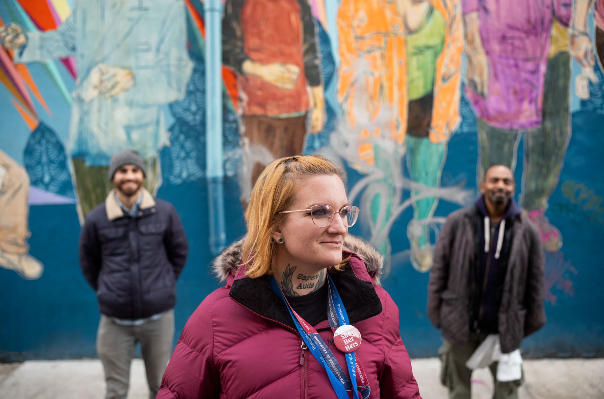 Nicole Sage (center) of Prevention Point Philadelphia with harm reduction colleagues. Nicole was featured in ads that ran thousands of times on CNN, MSNBC, BET and more.