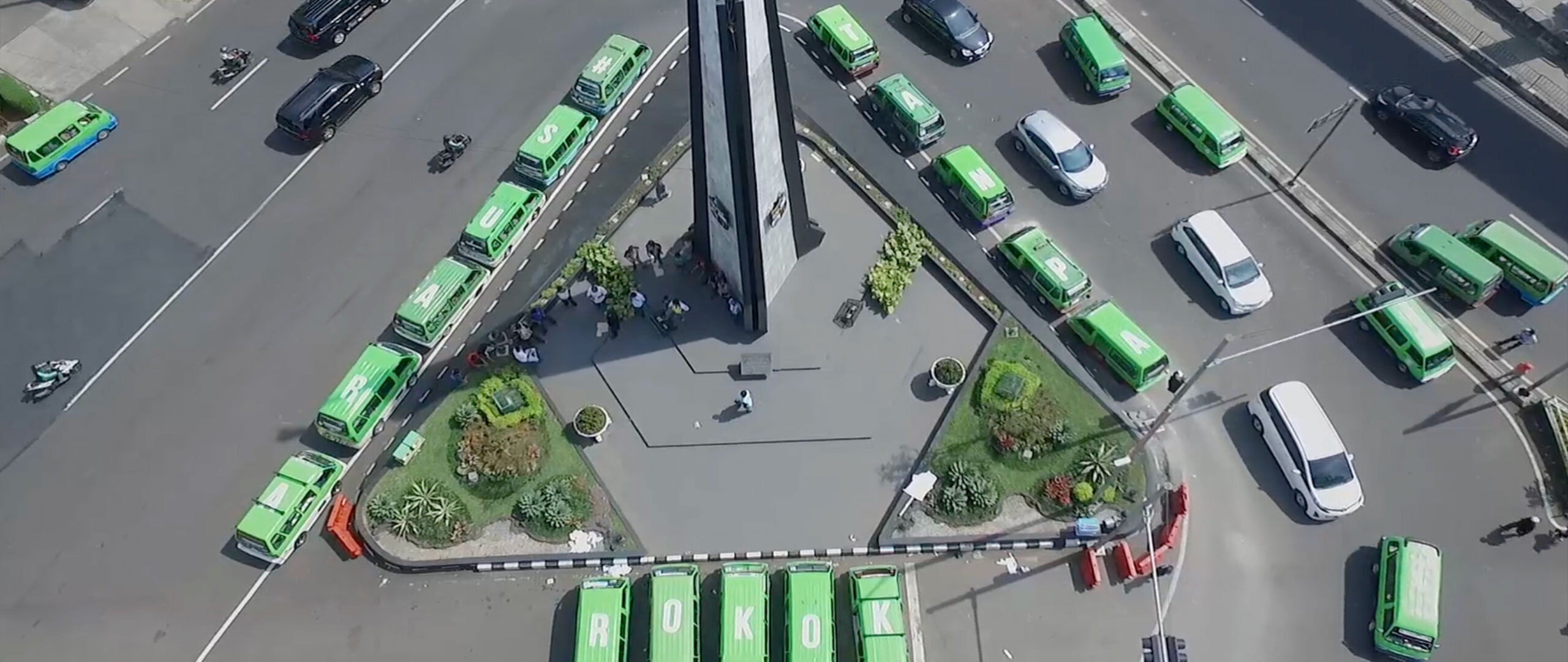 Minibuses in Bogor, Indonesia formed the words “Suara Tanpa Rokok” (Voices Without Cigarettes) to campaign for the enforcement of smoke free public transportation (World No Tobacco Day, 2017).
